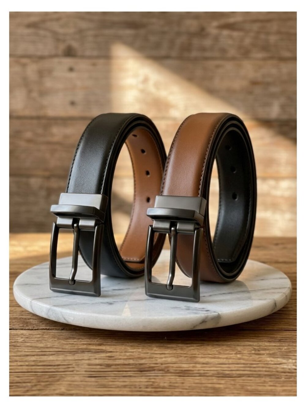 Reversible Leather Dress Belt Men Adjustable Formal Golf Buckle